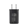 ETL 인증 마크와 사양이 인쇄된 흰색 배경의 검은색 11자형 플러그 USB 충전기 어댑터 뒷면