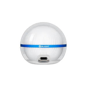 Olight 블루 Sphere C 전면 뷰, 충전 포트가 있는 블루 스트라이프 디자인, 캠핑 및 실내 조명용