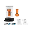 주황색 Olight Marauder Mini 손전등, 상자, 설명서, 휴대용 주머니 및 충전 케이블