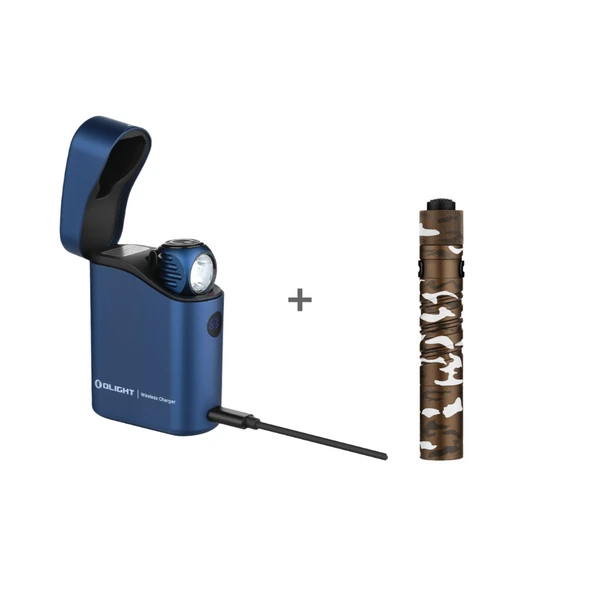 Olight Perun 3 Mini 블루 헤드램프 무선 충전 케이스와 위장 패턴 손전등