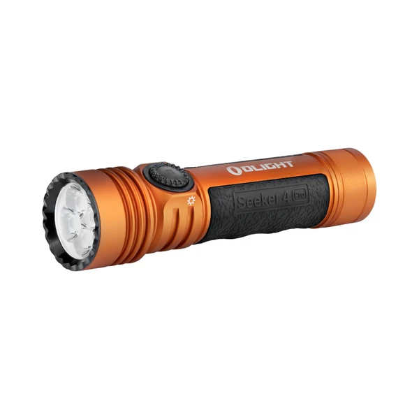 Olight 주황색 Seeker 4 Pro 손전등 측면, 작업 및 야외 활동을 위한 미끄럼 방지 그립