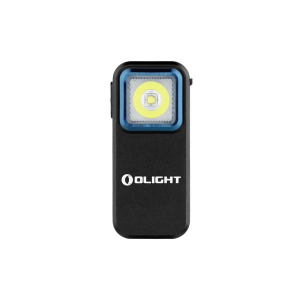 Olight 소형 작업등, 검은색 직사각형, 파란색 테두리, 밝은 LED 조명