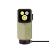 Olight Oclip 2 Ultra Premium 올리브 그린 미니 클립 라이트의 마그네틱 충전 중인 전면 뷰로 야외 활동 및 비상용 휴대에 적합한 모습