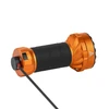 Olight 주황색 Marauder Mini 2 휴대용 플래시라이트 전면 및 측면 보기, 견고한 그립감으로 아웃도어 활동이나 비상 상황에 적합