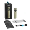 Olight 황금색 ArkPro Ultra, ArkPro Lite, USB 케이블 및 제품 정보가 포함된 포장재 정면도.