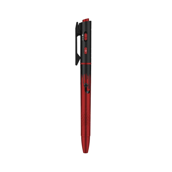 Olight Open 3 레드 블랙 그라데이션 LED 볼펜 전면 샷으로 캠핑 및 휴대용 EDC 라이트로 활용 가능