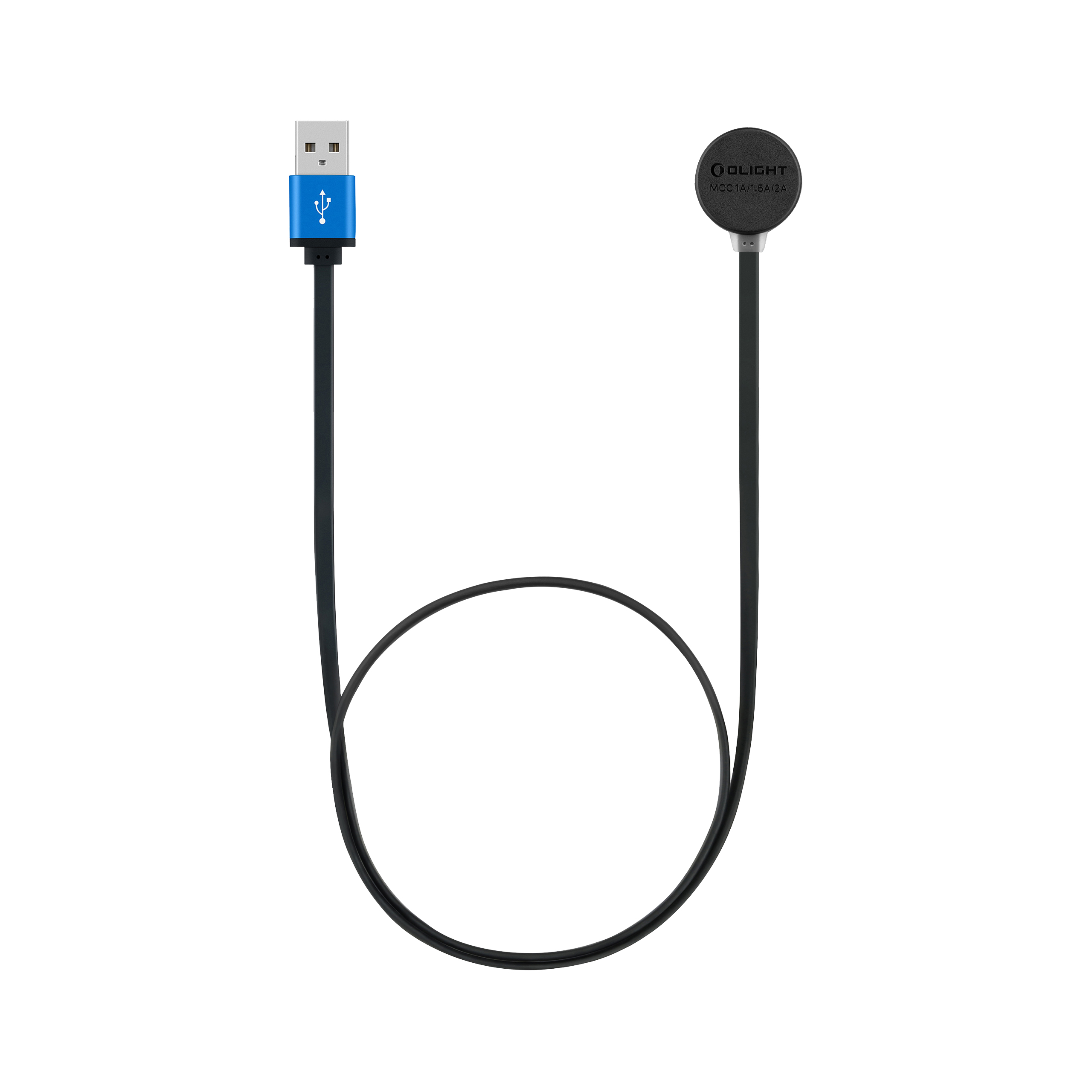 오라이트 손전등용 파란색 USB 포트와 원형 마그네틱 충전 헤드가 연결된 MCC 1A 1.5A 2A 자석 충전 케이블