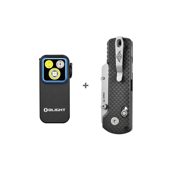 Olight U1 Pro 주머니 칼과 검은색 Oclip Pro 멀티빔 EDC 손전등의 정면 이미지