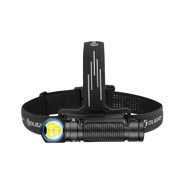 Olight Perun 3 검은색 헤드램프, 조절 가능한 스트랩과 강력한 광선으로 야외 활동에 적합합니다.