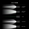 오라이트 3-in-1 시스템 전술 조명의 스포트라이트, 플러드라이트 및 그린 레이저 빔 모드 비교 이미지