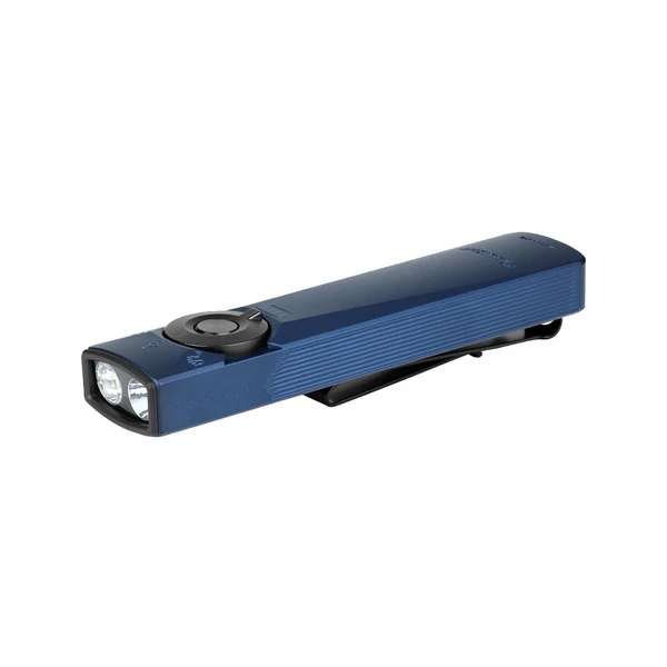 Olight Arkfeld Ultra 네이비 블루 LED 손전등은 포켓 클립과 통합형 자외선 기능을 갖춘 휴대용 조명 장치입니다.