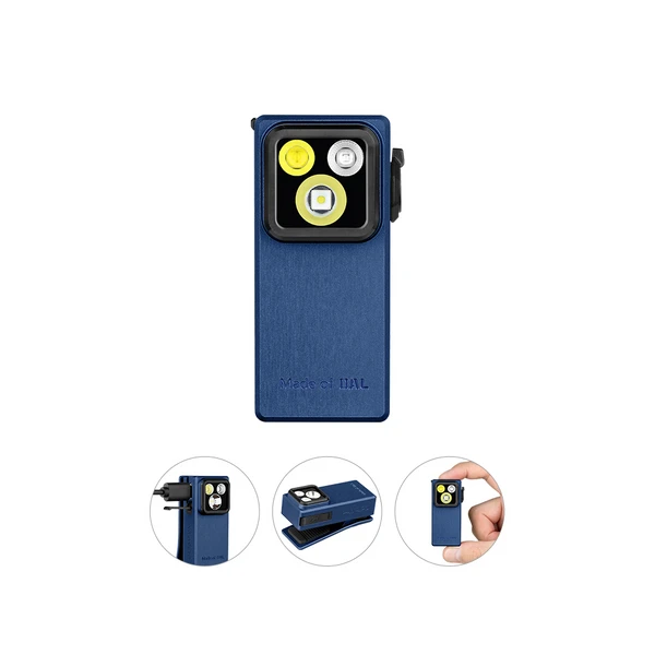 Olight Oclip Ultra 블루 프론트 뷰, 클립이 있는 휴대용 충전식 미니 손전등