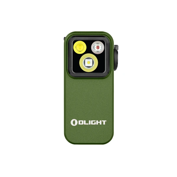 Olight Oclip Pro 녹색 다용도 플래시라이트 전면, 세 가지 조명 모드, 휴대용 EDC 조명