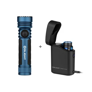 파란색 올라이트 시커 4 플래시라이트와 무선 충전기가 포함된 세트